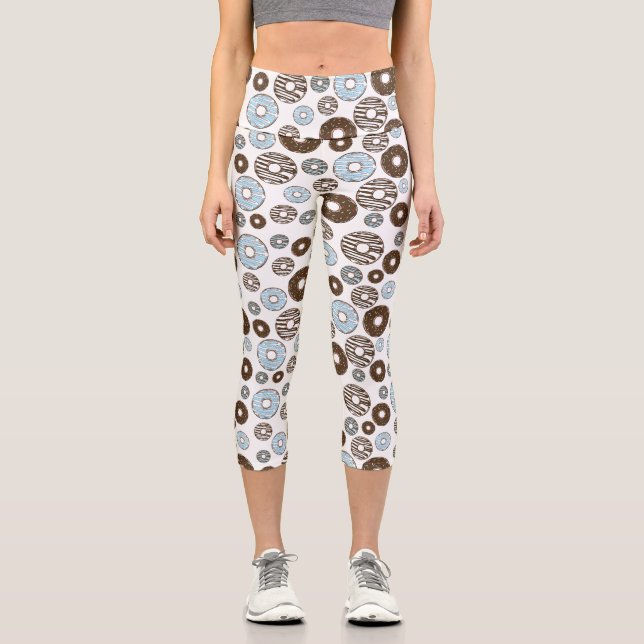 Leggings Capri Patrón De Donuts, Donuts Azules, Donuts Marrones (Anverso)