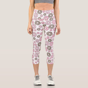 Leggings Capri Patrón De Donuts, Donuts Rosados, Donuts Blancos