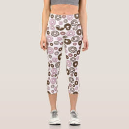 Leggings Capri Patrón De Donuts, Donuts Rosados, Donuts Marrones