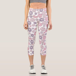 Leggings Capri Patrón De Donuts, Donuts Rosados, Donuts Morados