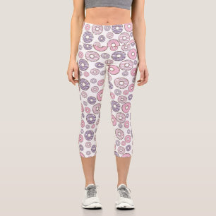 Leggings Capri Patrón De Donuts, Donuts Rosados, Donuts Morados