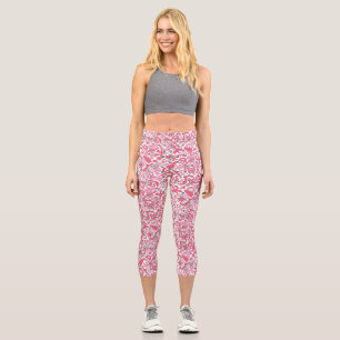 Leggings Capri Patrón de Doodle en BG blanco rosa.01.w