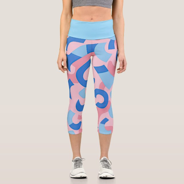 Leggings Capri Patrón de Doodle rosa y azul (Anverso)