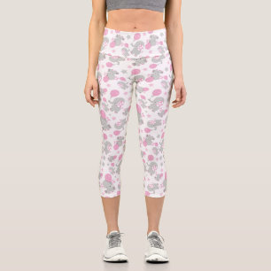 Leggings Capri Patrón de Elefantes, Elefantes Cutos - Gris Rosa