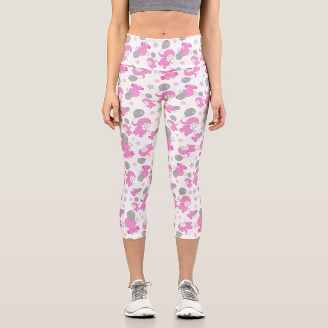 Leggings Capri Patrón De Elefantes Rosa, Elefantes Cutos, Estrell (Anverso)