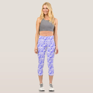Leggings Capri Patrón de elementos de la farmacia azul blanca