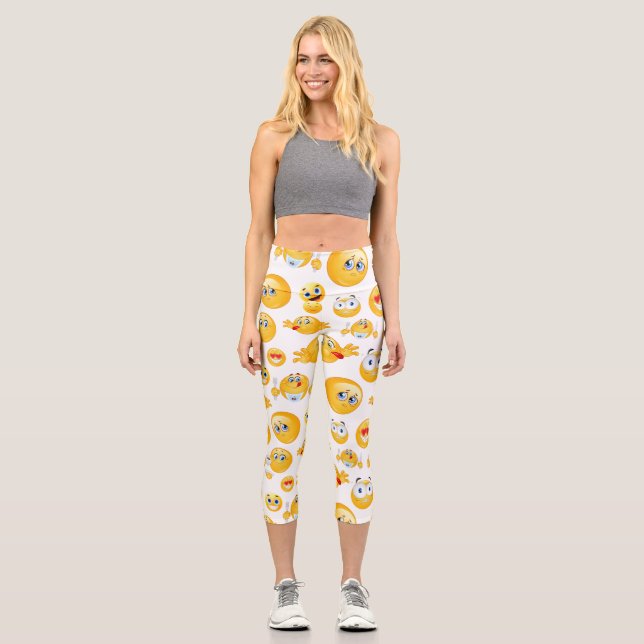 Leggings Capri Patrón de emoji (Anverso)