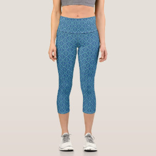 Leggings Capri Patrón de encaje de apertura Verde azulado azul