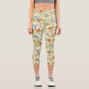 Leggings Capri Patrón de enrejado de pájaros y rosas sin costuras