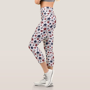 Leggings Capri Patrón de estampado rojo blanco azul de Estados U