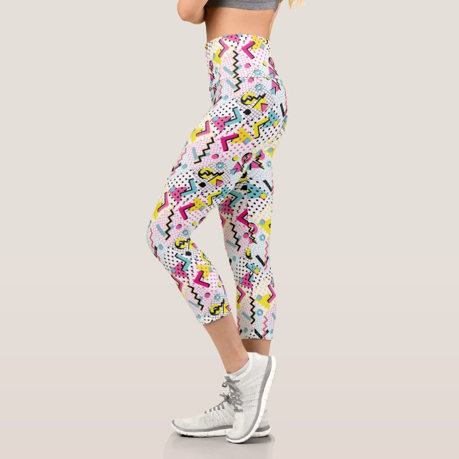 Leggings Capri Patrón de estilo Memphis posmoderno (Izquierda)