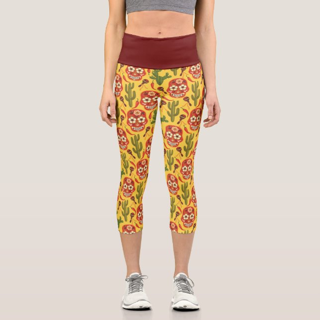 Leggings Capri PATRÓN DE ESTILO MEXICANO Capris de alto nivel (Anverso)