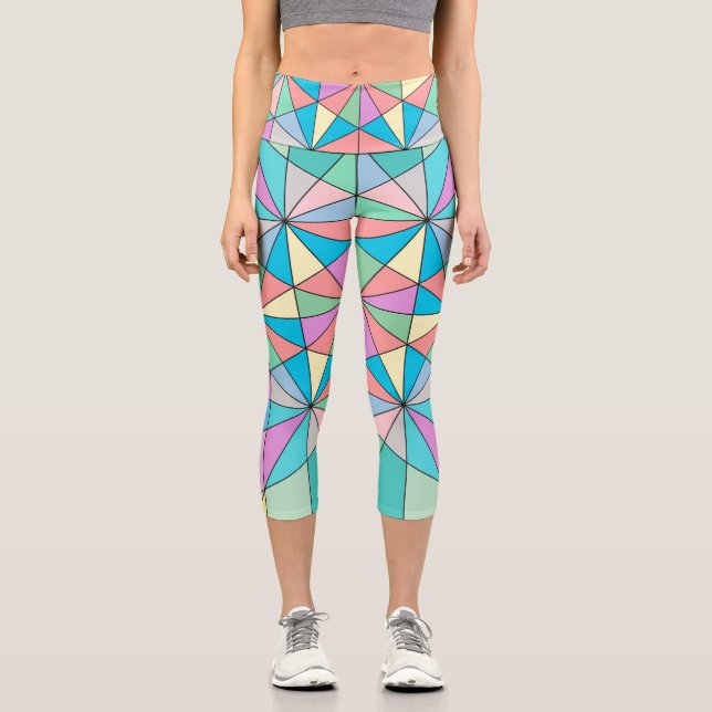 Leggings Capri Patrón de estrella de triángulo de mosaico pastel  (Anverso)