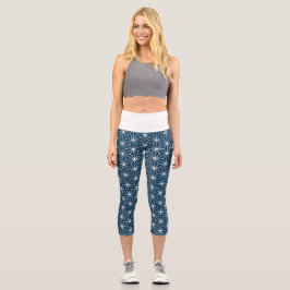Leggings Capri Patrón de estrella geométrica blanca de moda Azul