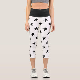 Leggings Capri Patrón de estrellas blancas y negras Piernas Capri