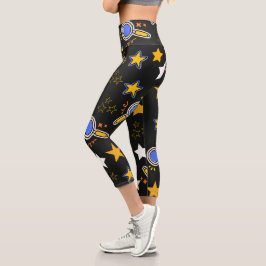 Leggings Capri Patrón de estrellas dibujado a mano divertido moda