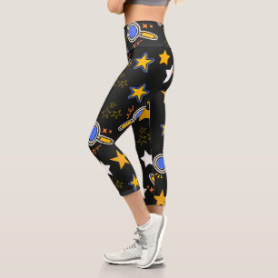 Leggings Capri Patrón de estrellas dibujado a mano divertido moda