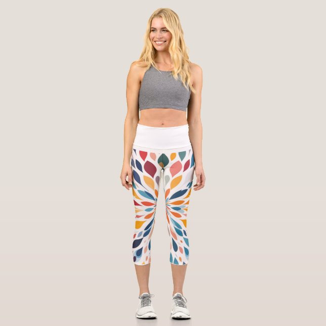Leggings Capri Patrón de explosión floral abstracta vibrante (Anverso)