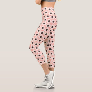 Leggings Capri Patrón de flor de margarita rosada
