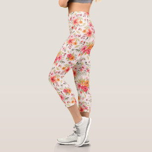 Leggings Capri Patrón de flor del jardín del doodle naranja