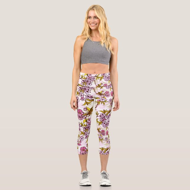 Leggings Capri Patrón de florecimiento del cerezo (Anverso)