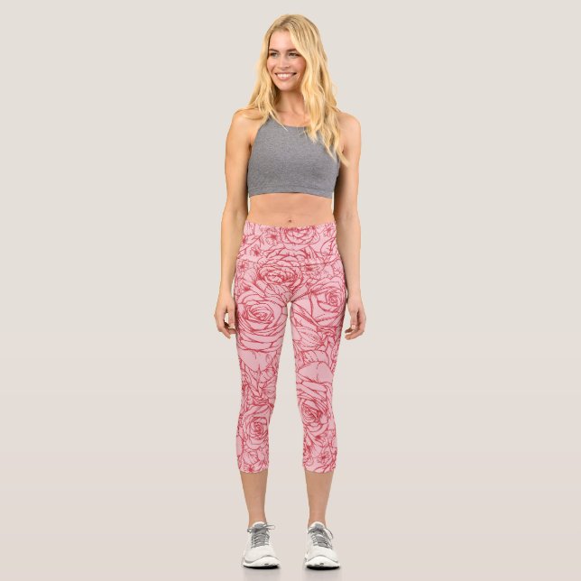 Leggings Capri Patrón de flores 14 (Anverso)