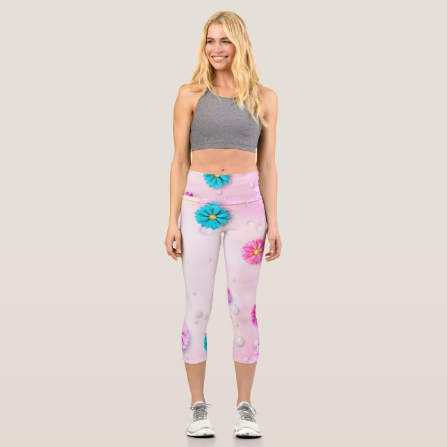 Leggings Capri Patrón de flores 7 (Anverso)