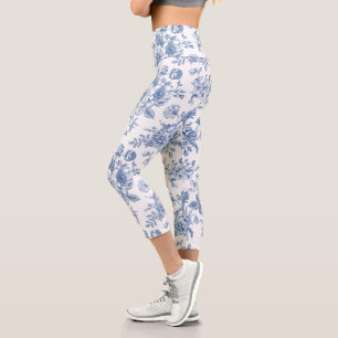 Leggings Capri Patrón de flores azules