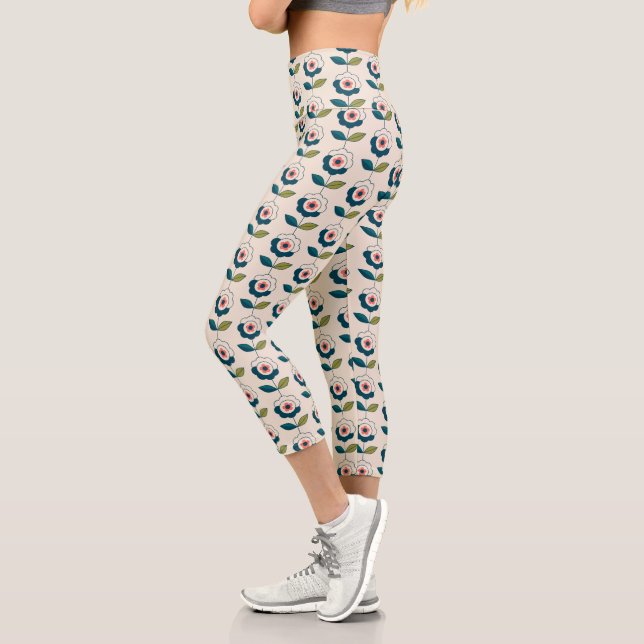 Leggings Capri Patrón de flores de jardín de diversión retro (Izquierda)