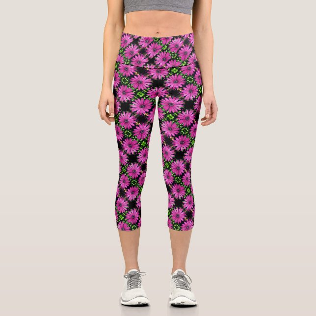 Leggings Capri Patrón de flores de margarita africana simple (Anverso)