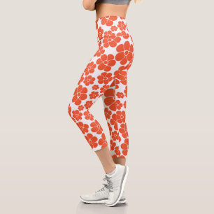 Leggings Capri Patrón de flores - Naranja y blanco