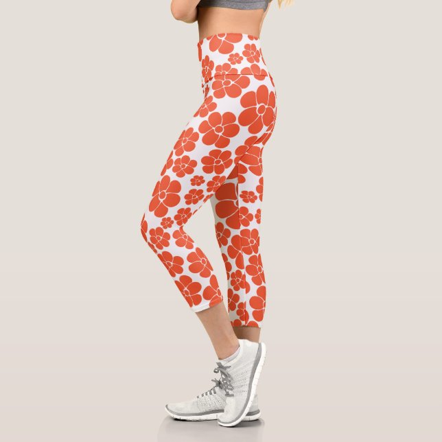 Leggings Capri Patrón de flores - Naranja y blanco (Izquierda)