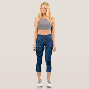 Leggings Capri Patrón de flores pequeñas.Azul 02.b Negro BG