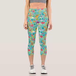 Leggings Capri Patrón de flores personalizado Capris de yoga de a