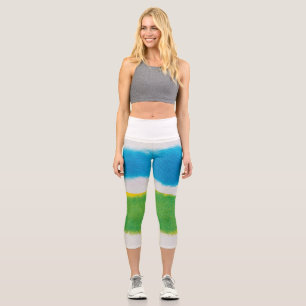 Leggings Capri Patrón de flores silvestres de acuarela caprichosa