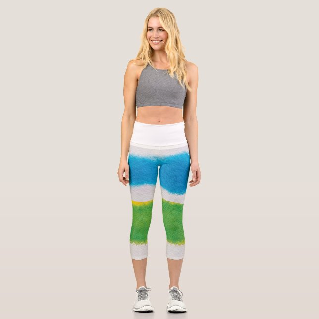 Leggings Capri Patrón de flores silvestres de acuarela caprichosa (Anverso)