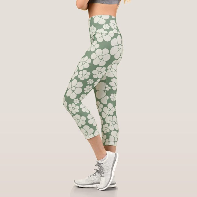 Leggings Capri Patrón de flores - Verde (Izquierda)