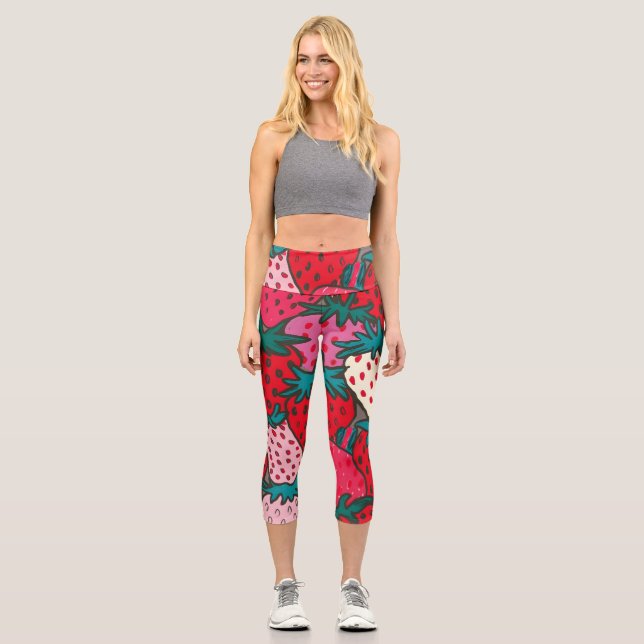 Leggings Capri patrón de fresa (Anverso)