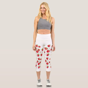 Leggings Capri Patrón de fresa, Funky Yoga Pants