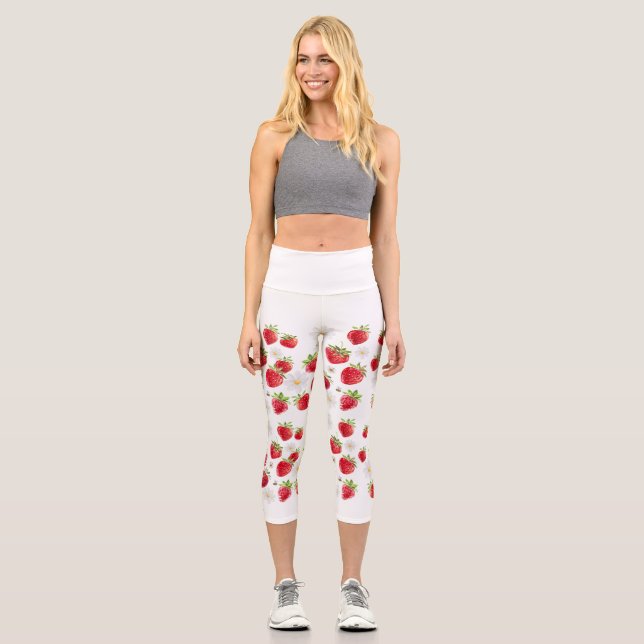 Leggings Capri Patrón de fresa, Funky Yoga Pants (Anverso)