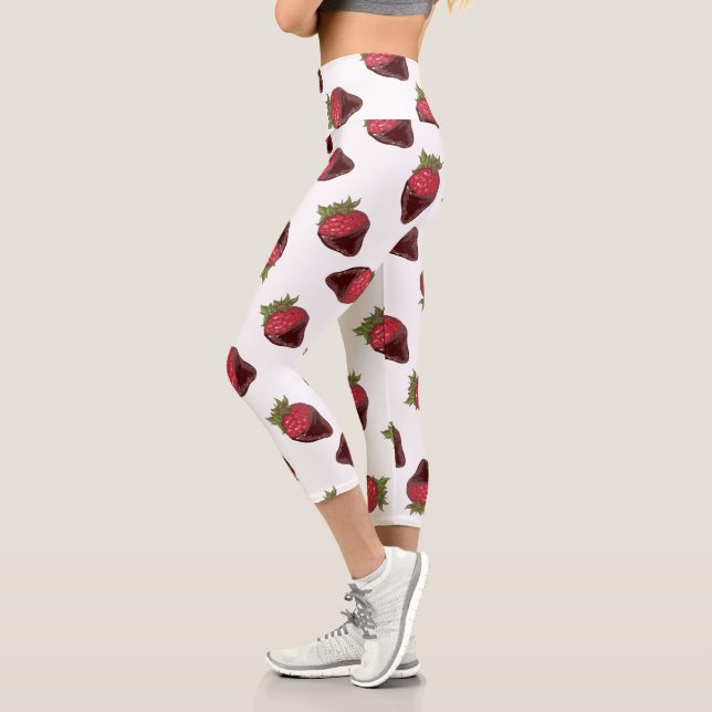 Leggings Capri Patrón de fresas cubiertas de chocolate (Izquierda)
