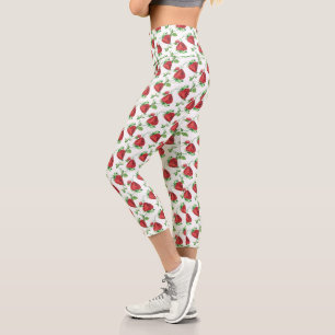 Leggings Capri Patrón de fresas y hojas de verano