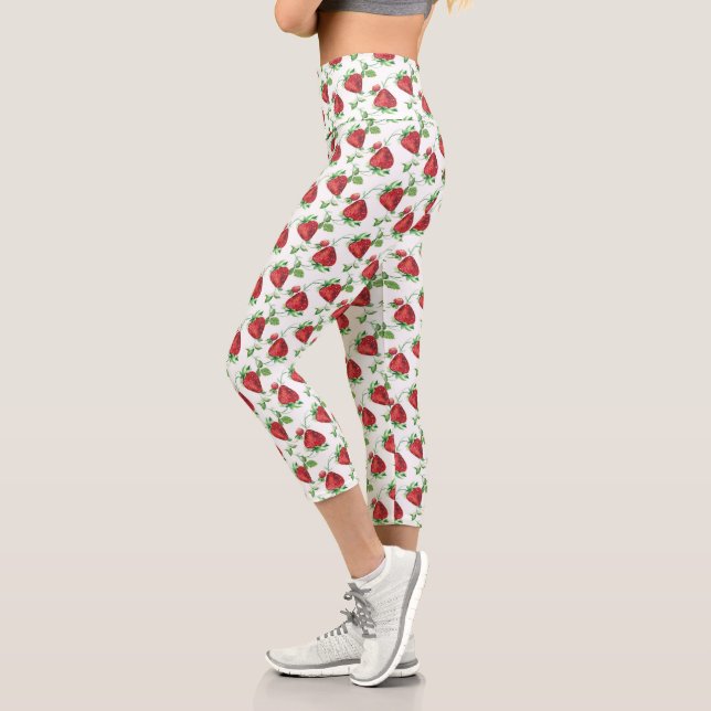 Leggings Capri Patrón de fresas y hojas de verano (Izquierda)