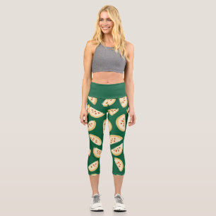 Leggings Capri patrón de fruta de guayaba verde vibrante