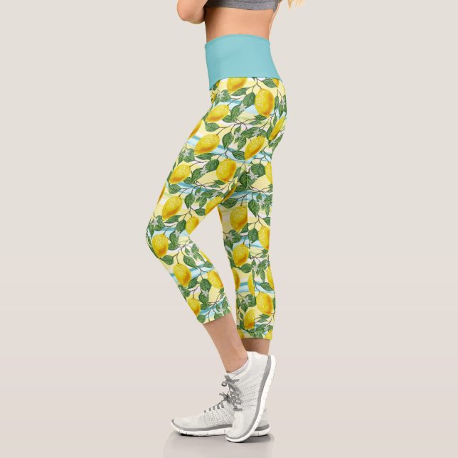 Leggings Capri Patrón de fruta de verano tropical de cadera suave (Izquierda)