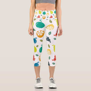 Leggings Capri Patrón de frutas, ciruela, naranja, limón, pera, m