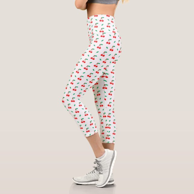 Leggings Capri Patrón de frutas de cerezas rojas curadas (Izquierda)