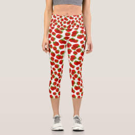 Leggings Capri Patrón de frutas de fresa roja curada verde