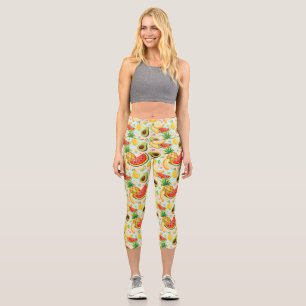 Leggings Capri Patrón de frutas de verano fresco