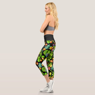 Leggings Capri Patrón De Frutas En Fondo Negro